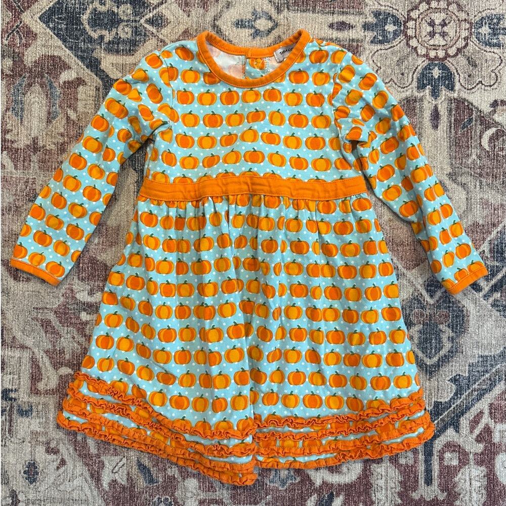 Tara Collection orange teal pumpkin ruffle long‎ sleeve flare dress SIZE 18M